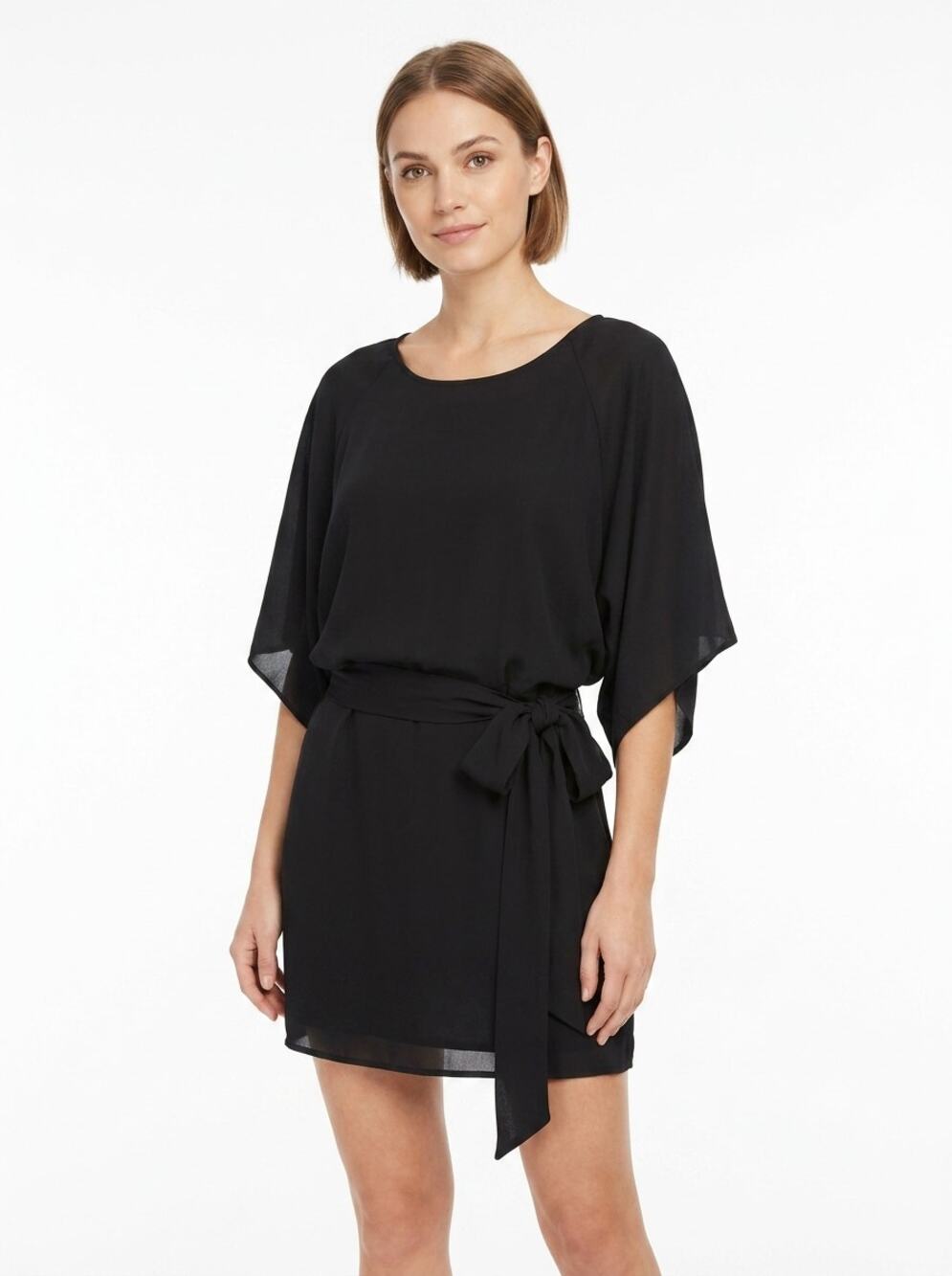 Amanda Uprichard Black Dolman Sleeve Belted Lined Mini Dress Women Size M